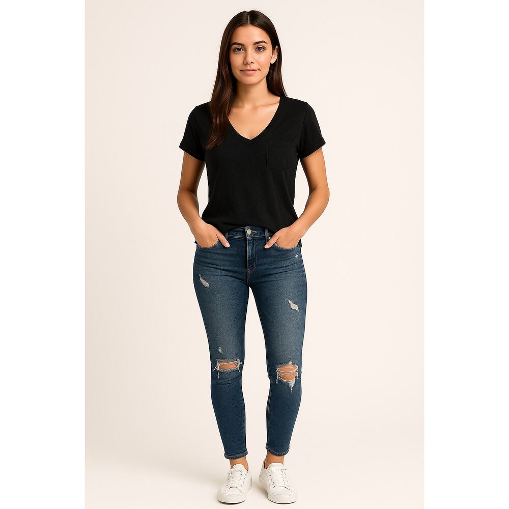 Rock & Republic Black V-Neck Short Sleeve Pocket Tee Women’s XS